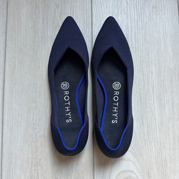 Rothy's The Point Maritime Navy fabric pointed recycled plastic bottle flats W7 - Picture 1 of 3